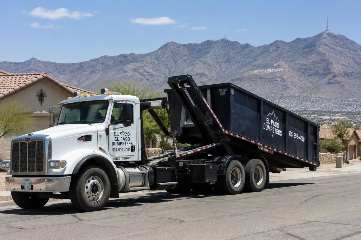 Roll-off dumpster truck delivering in El Paso